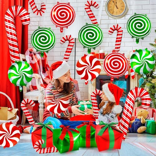 Christmas Balloon Kit with Candy Cane & Gift Bag Foil Balloons - Holiday Party Decorations