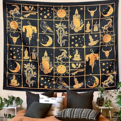 Black and Gold Witch Tapestry Wall Hanging Decor - 51" x 59"