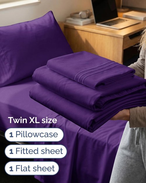 Comfy Twin XL Sheet Set by [Brand Name] - Breathable Cooling Bedding | Ultra-Soft, Deep Pockets, Wrinkle-Free - Purple