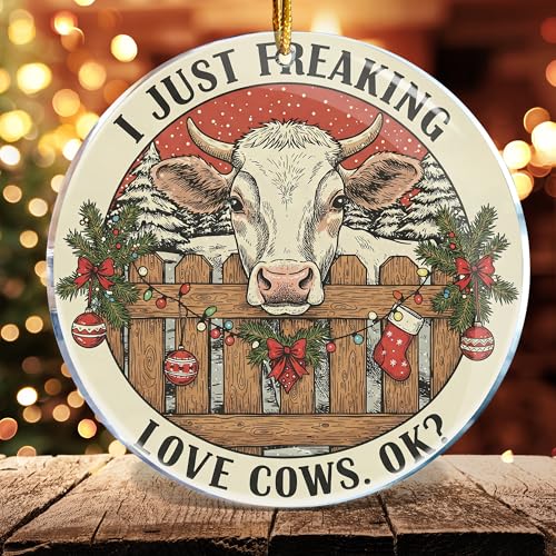 Funny Cow Christmas Ornament 3.6 in Acrylic Farmer Gift