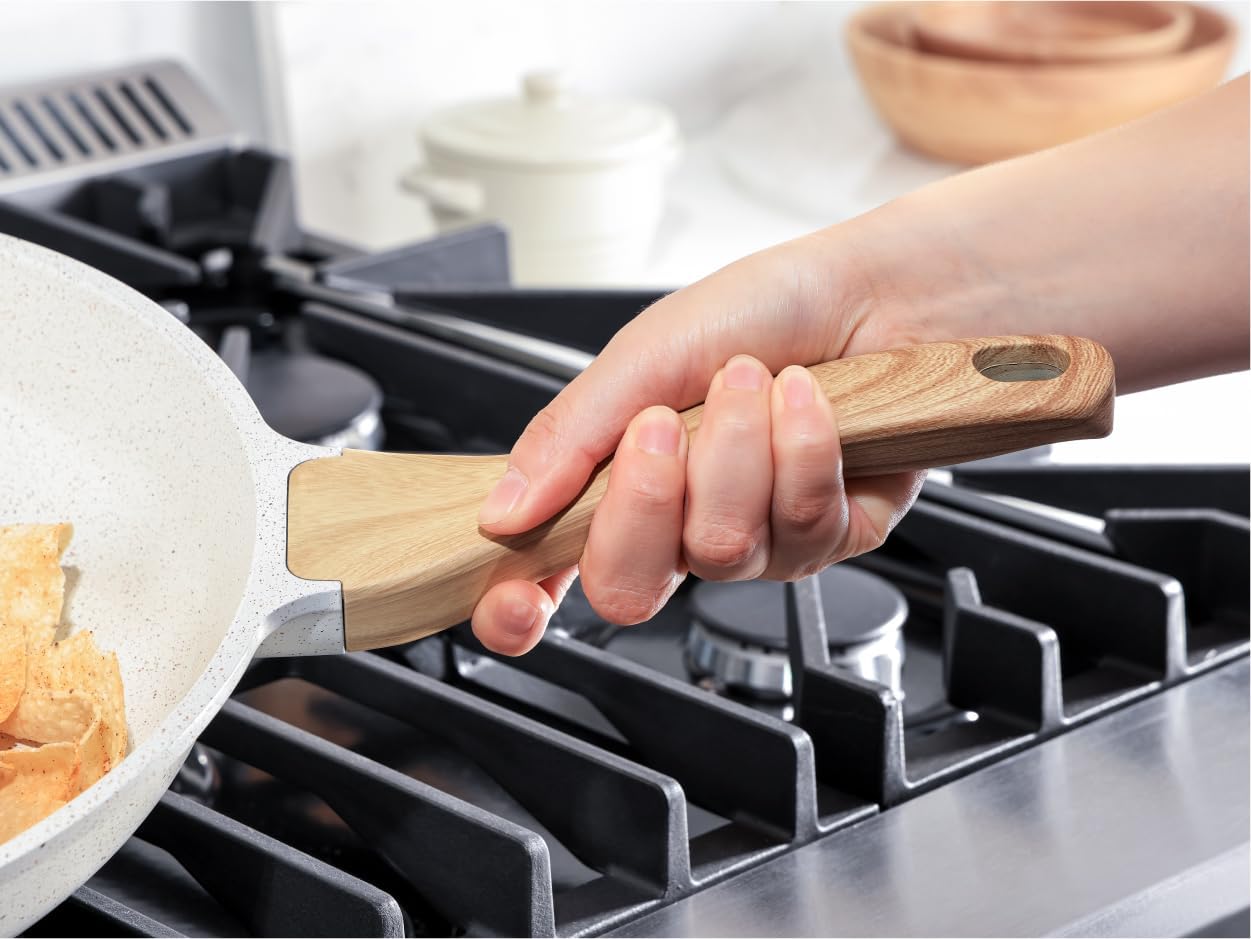 SENSARTE Nonstick Ceramic Frying Pan - 8-Inch Healthy Omelet Skillet, PFAS-Free, Induction Compatible, White (Set of 2)
