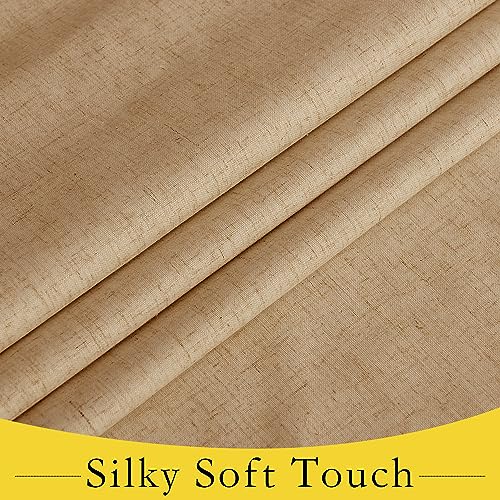 NICETOWN 100% Blackout French Door Curtain, 26"W x 80"L, Camel Linen Blend