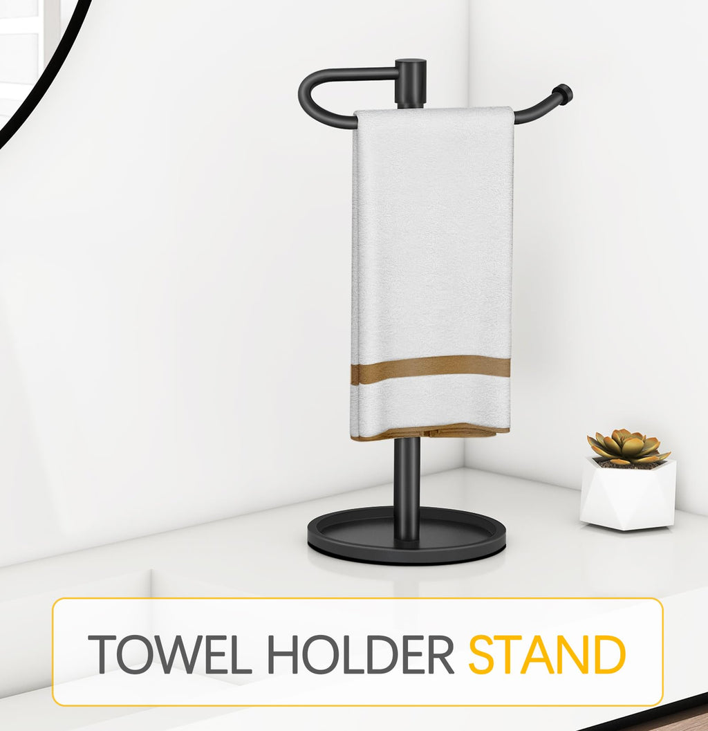 JIAPAIDUO Hand Towel Holder Stand, Matte Black Standing Towel Racks for Bathroom, Stainless Steel Free Standing Towel Rack, Towel Bar Kitchen Vanity Countertops Decor