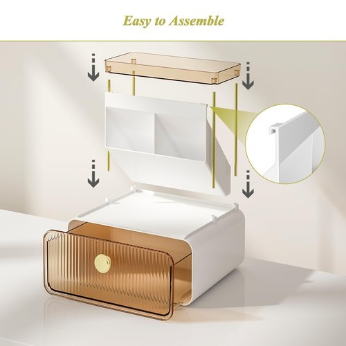 FOLLOWIN 3 Tiers Makeup Organizer with Drawer,Cosmetic Display with Lipsticks Brush Holder,Cosmetics and Beauty Supplies Organizers for Vanity,Dresser,Bathroom Desktop Countertop Organizer,Amber