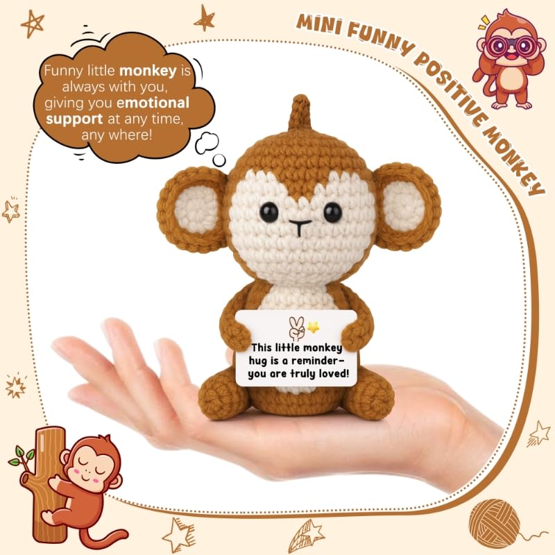 Positive Monkey Crochet Stuffed Animal for Emotional Support