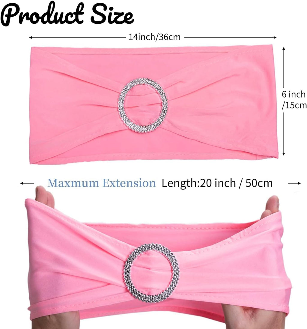 Skiennix Pink Chair Sashes - 30 Pack Stretch Spandex with Elastic Bow & Buckle for Weddings & Events