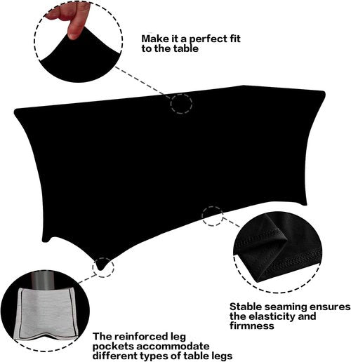 IVAPUPU 4FT Rectangular Table Covers - Stretch Black Washable Spandex for Events & Parties