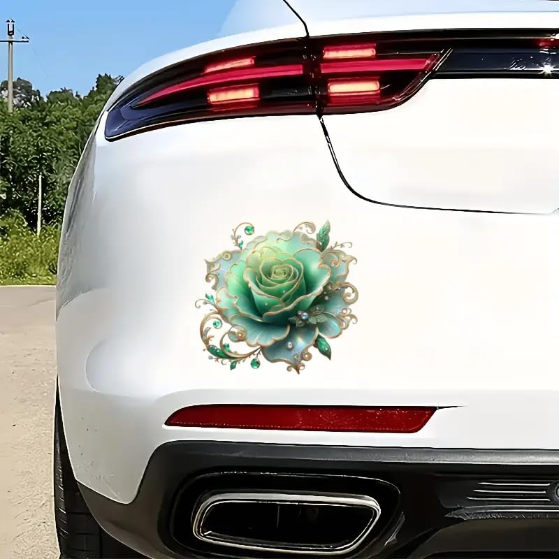 Waterproof Green Rose Floral PVC Car Decals for Laptops & More