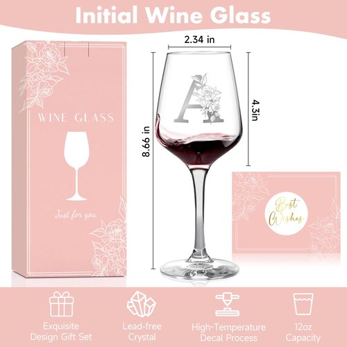 Monogrammed Wine Glass Gifts for Women, Personalized A-Z Wine Glass, Custom Gifts for Women, Unique Birthday Valentines Day Mothers Day Gift for Her, Mom, Wife, Friends