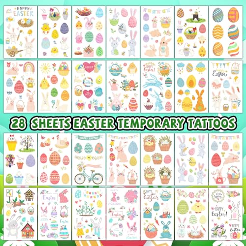 EMOME Easter Glitter Temporary Tattoos for Kids 28 Sheets 270 Styles