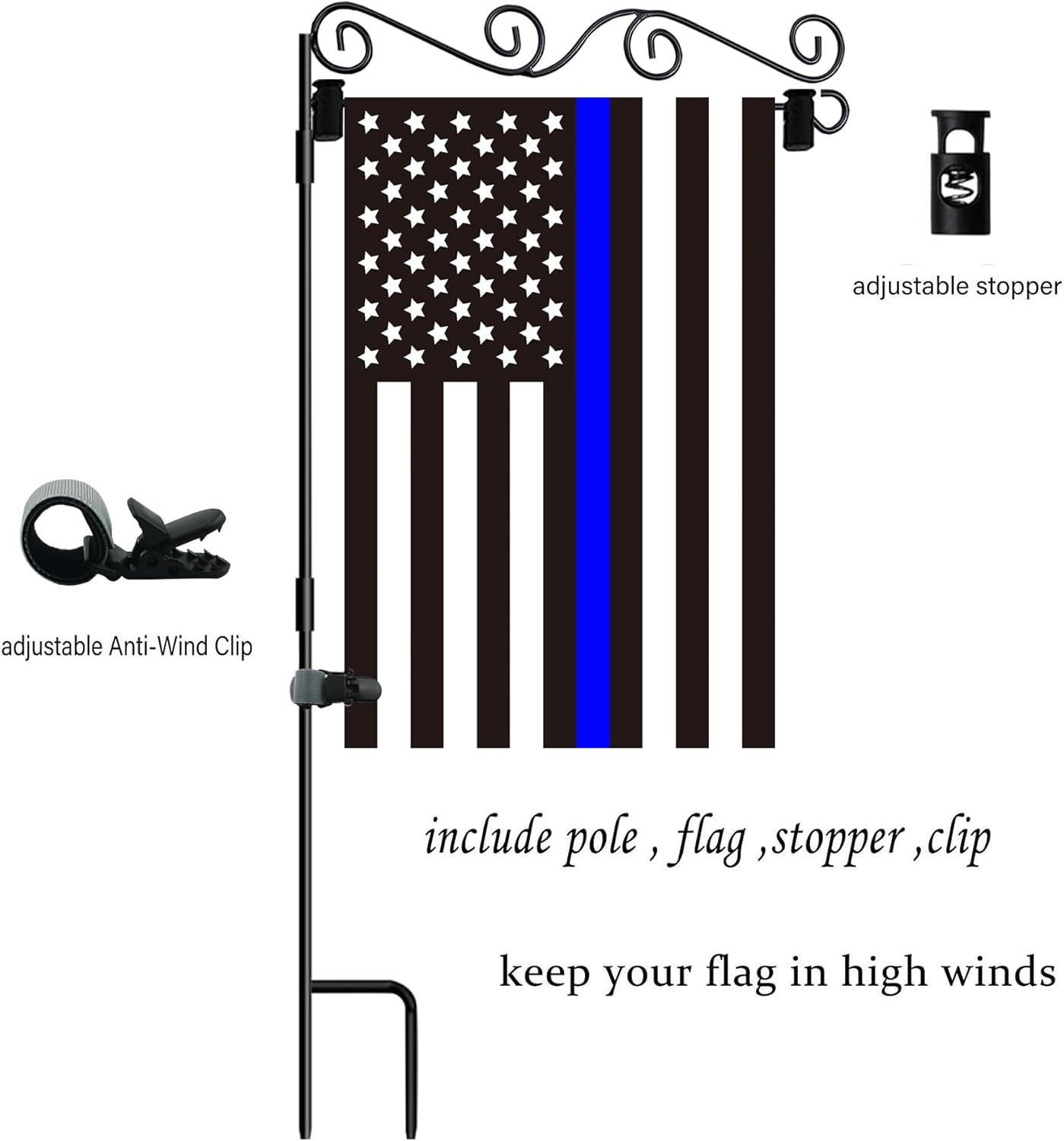 Akeydeco Garden Flag Pole Stand - Waterproof Holder with Stopper & Clip for Outdoor Use | Durable Powder-Coated Finish