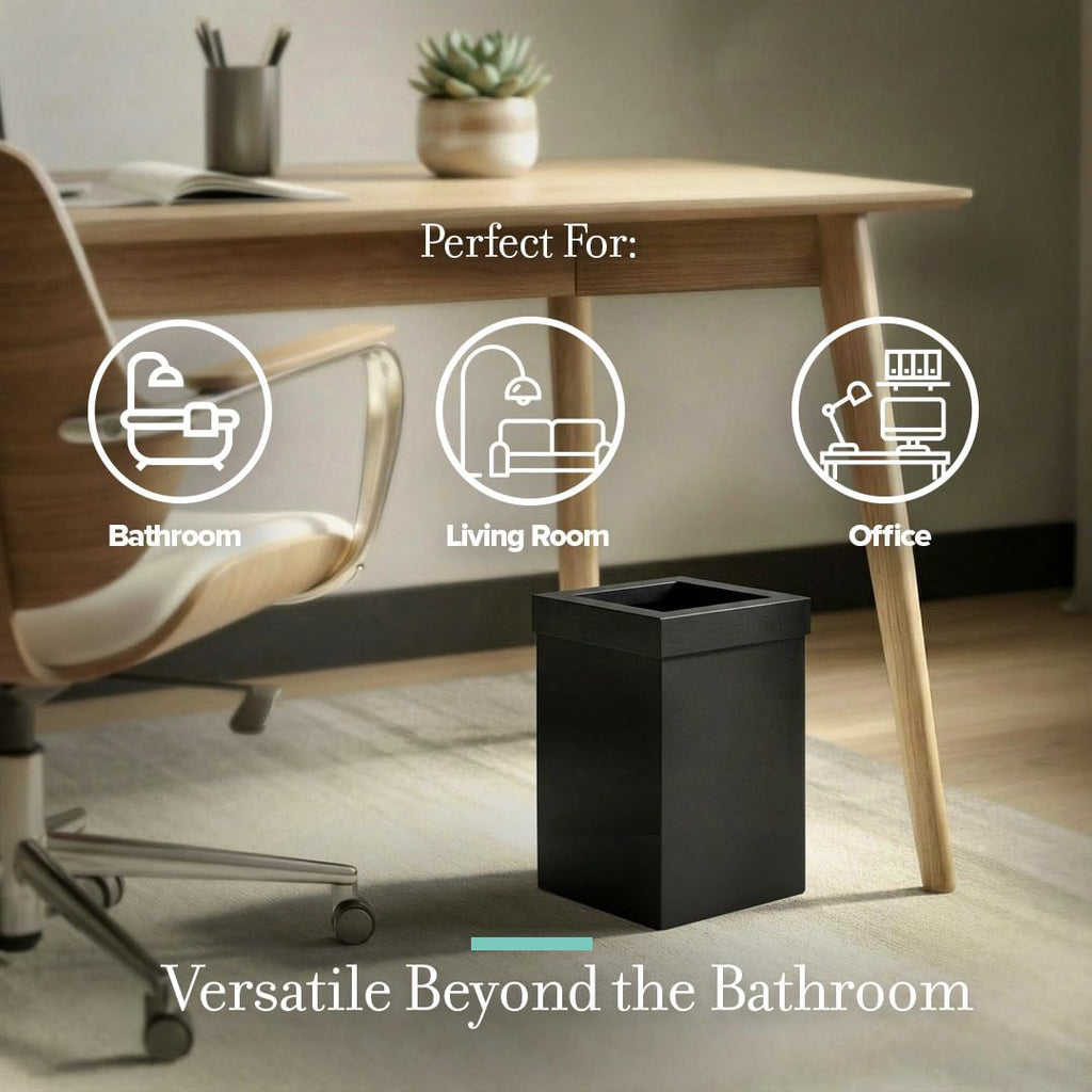 Gatco Small Bathroom Trash Can With Lid, Square 3 Gallon Stainless Steel Wastebasket, Under Sink, Matte Black, For Bathroom, Bedroom, Office (1915)