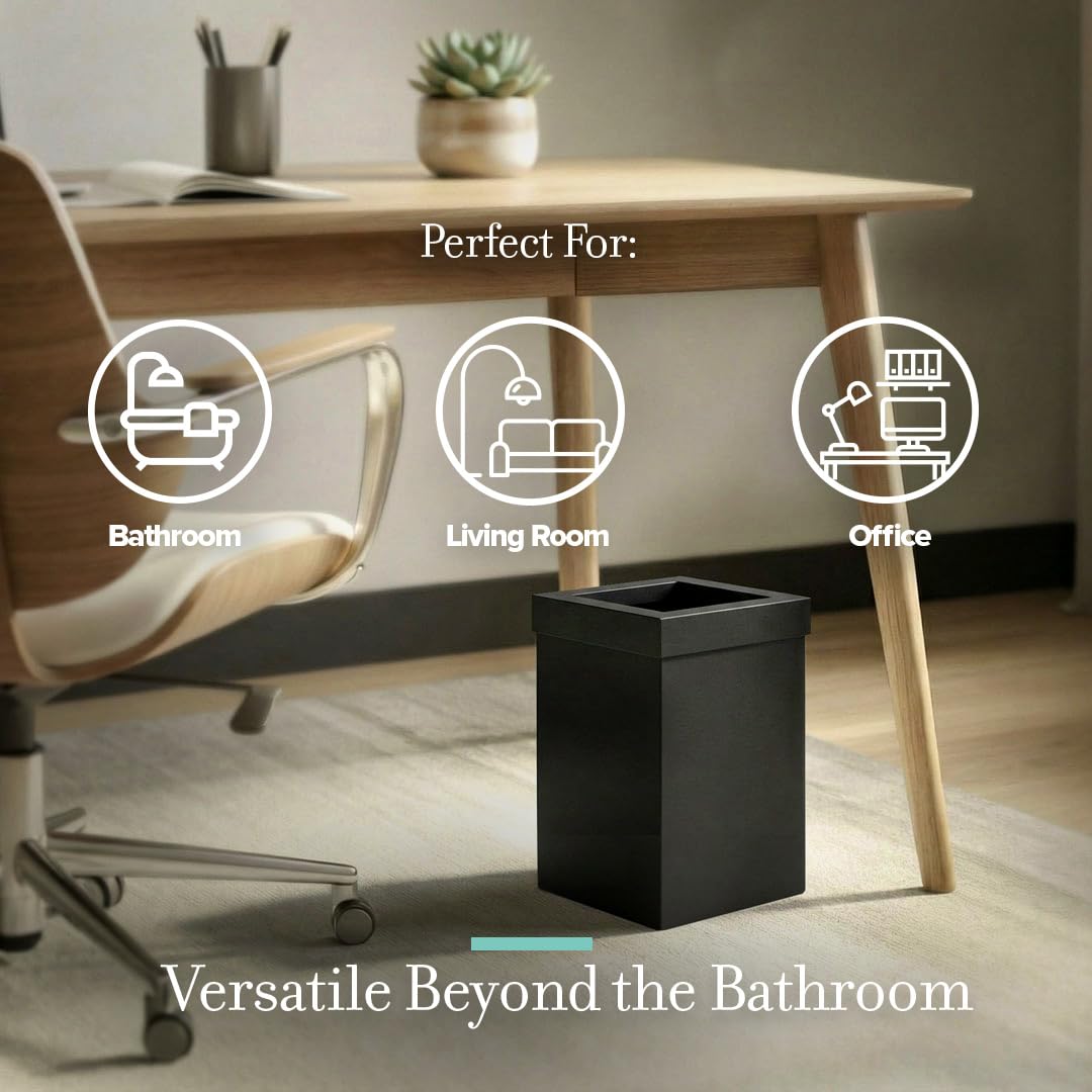 Gatco Small Bathroom Trash Can With Lid, Square 3 Gallon Stainless Steel Wastebasket, Under Sink, Matte Black, For Bathroom, Bedroom, Office (1915)