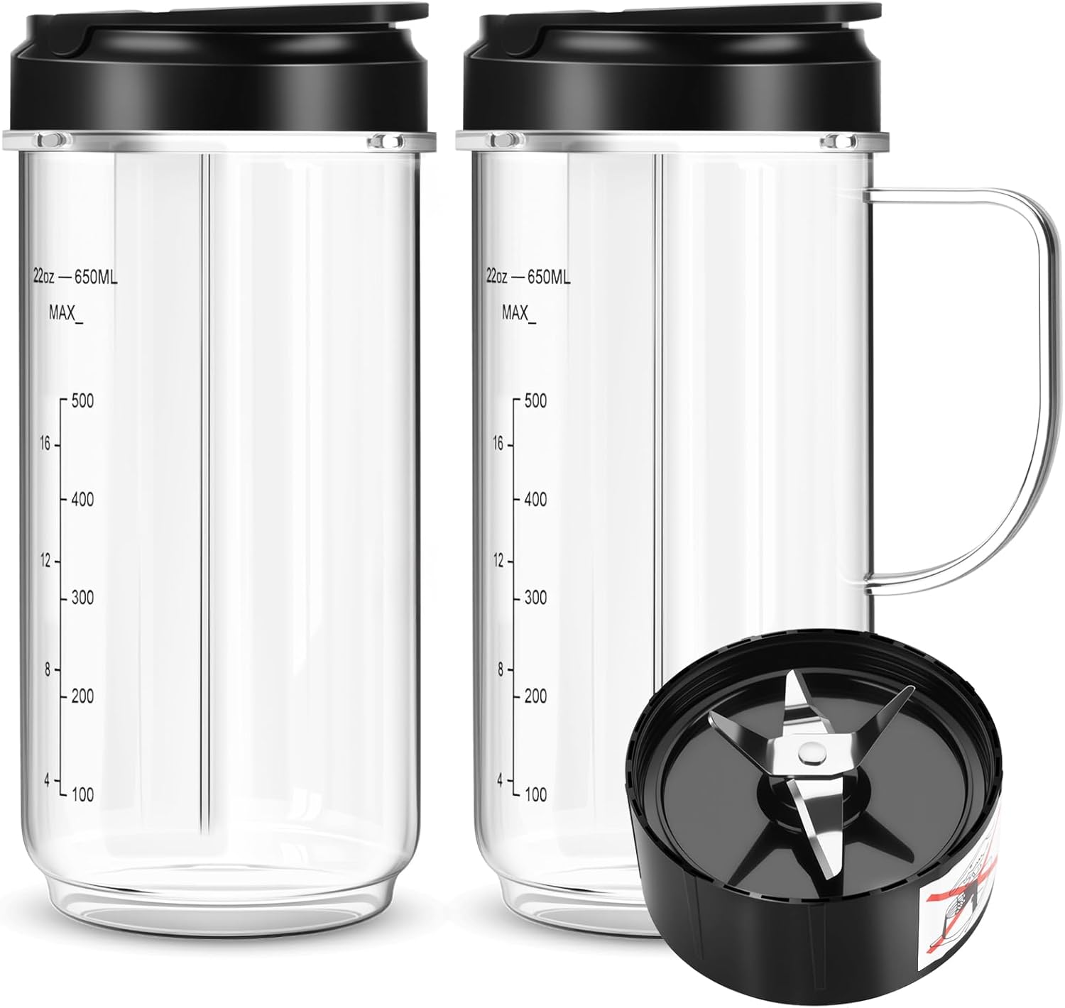 UBYNID Magic Bullet Blender Cups - 22oz Tall Replacement Cups with Flip Top Lid & 4 Fins Blade