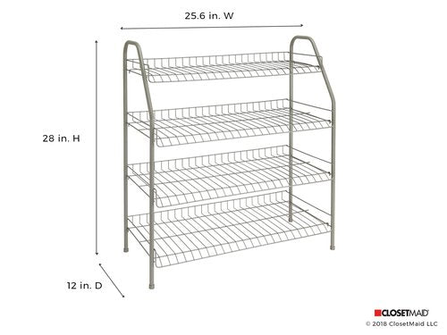 ClosetMaid 4-Tier Wire Shoe Rack Organizer, Nickel Finish, Easy to Assemble, Holds 12 Pairs, for Closet, Bedroom with Sturdy Design