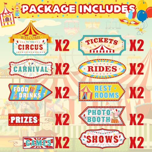 Circus Carnival Party Directional Signs 20 Pcs Birthday Decor