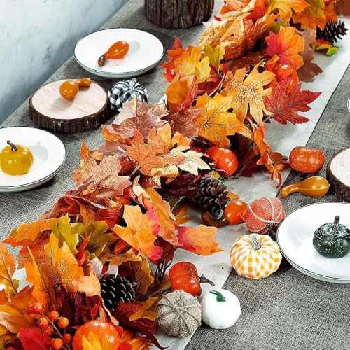 Fall Maple Leaf Garland - 2 Pack, 5.9ft Each for Thanksgiving & Christmas Decor