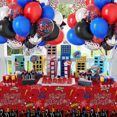 3Pcs Red Spider Birthday Party Tablecloths, 54x108 Disposable Covers