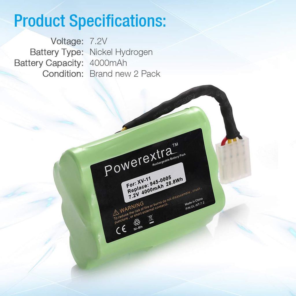 Powerextra 7.2V 4000mAh Battery Compatible with Neato XV-11 XV-12 XV-14 XV-15 XV-21 XV-25, XV Essential, XV Signature Pro Robotic Vacuum Cleaners Neato Replacement Battery 945-0005 205-0001 (2 Pack)