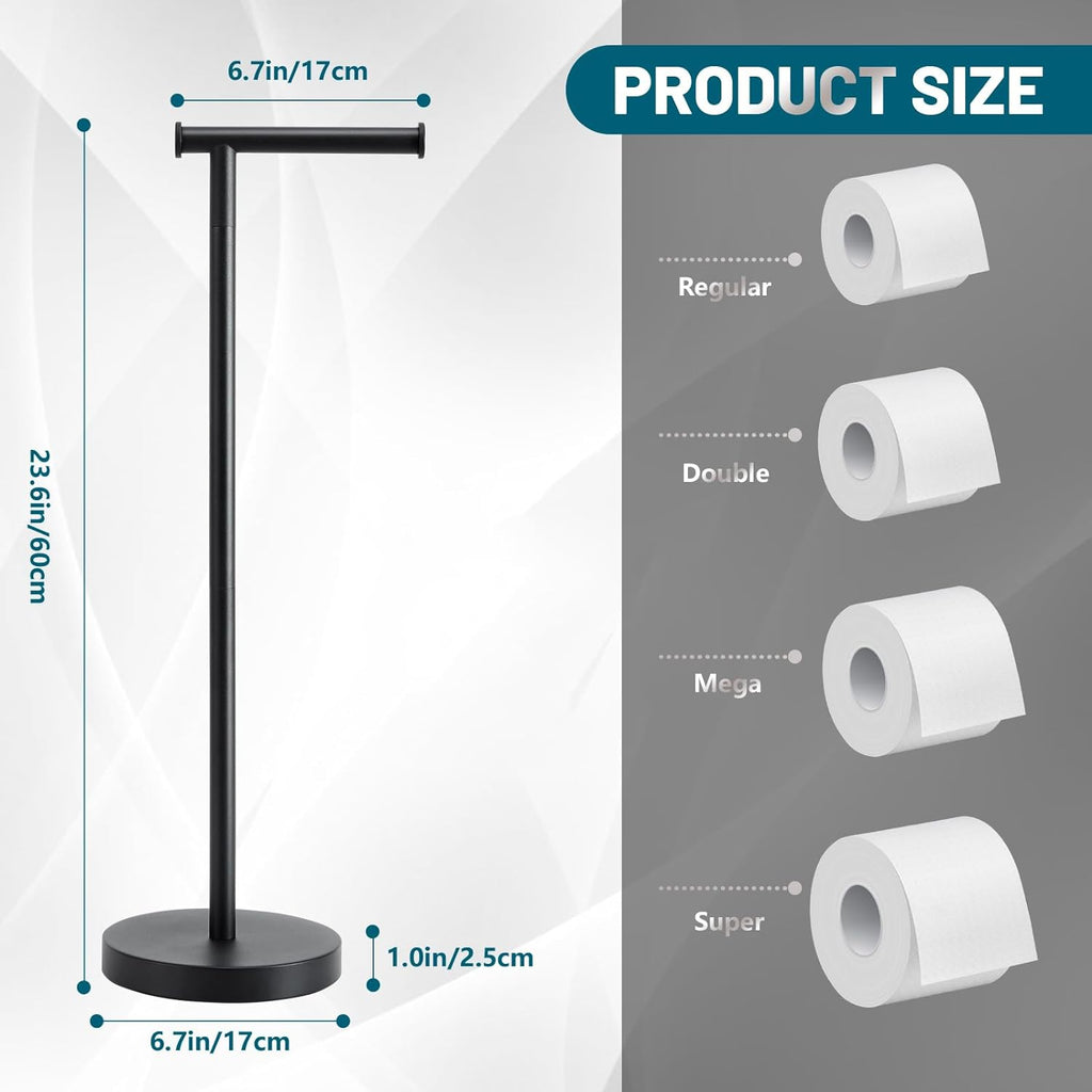 Skiennix Toilet Paper Holder - Free Standing Design with Stable Weighted Base | Rustproof Black Finish