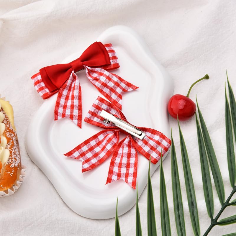 Sudaporn Red Check Mini Bow Hairclip 2Pcs Christmas Hair Accessories