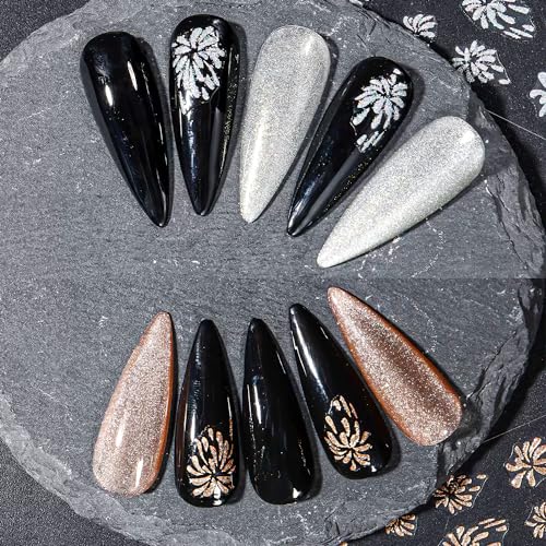 Flywindy 6 Sheets Spark Pattern Nail Art Stickers 3D Self-Adhesive Decals