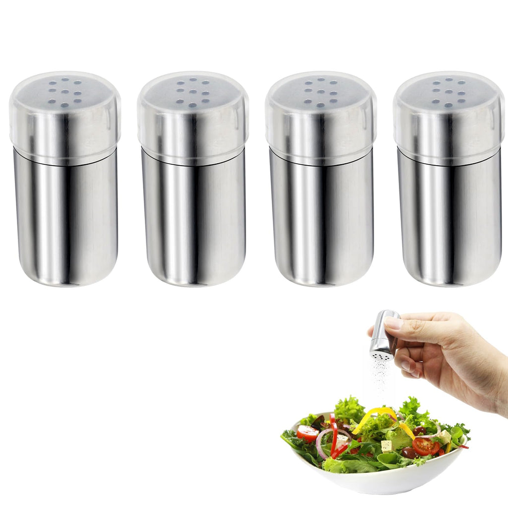 Stainless Steel Mini Salt and Pepper Shakers 4-Pack, Leak-Proof Travel Size Spice Containers, Airtight Moisture-Proof Seasoning Set for Camping, Lunch Box, Kitchen, Outdoor