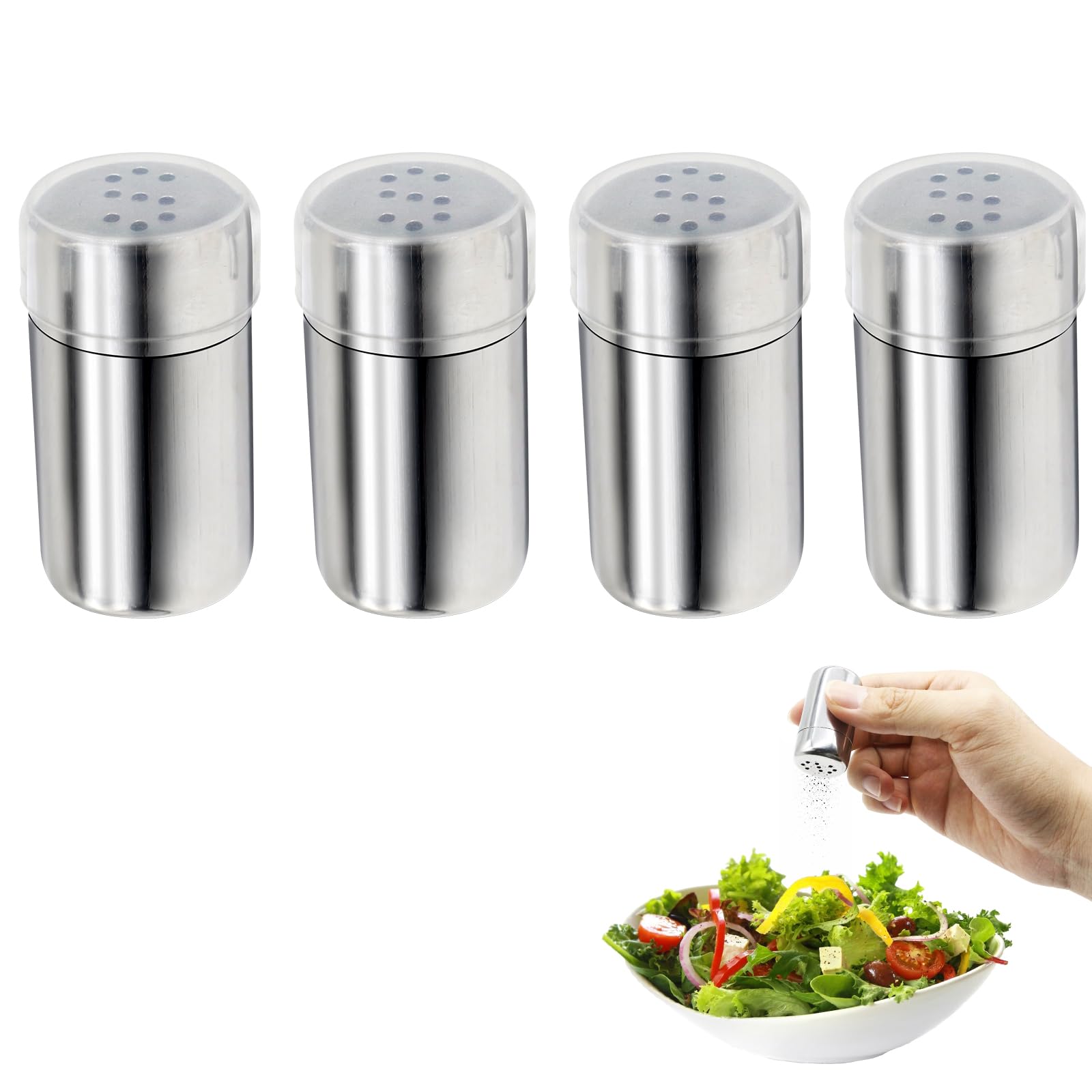 Stainless Steel Mini Salt and Pepper Shakers 4-Pack, Leak-Proof Travel Size Spice Containers, Airtight Moisture-Proof Seasoning Set for Camping, Lunch Box, Kitchen, Outdoor