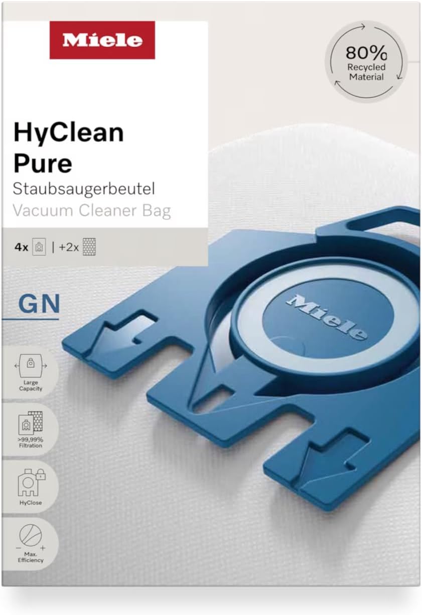 Miele HyClean 3D Efficiency GN Vacuum Cleaner Bags - Pack of 4 for Miele Bagged Vacuums | White