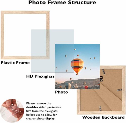 JCJMY 8x8 Picture Frame - Versatile Wall & Tabletop Display | Shatter-Resistant Plexiglass, Natural Finish