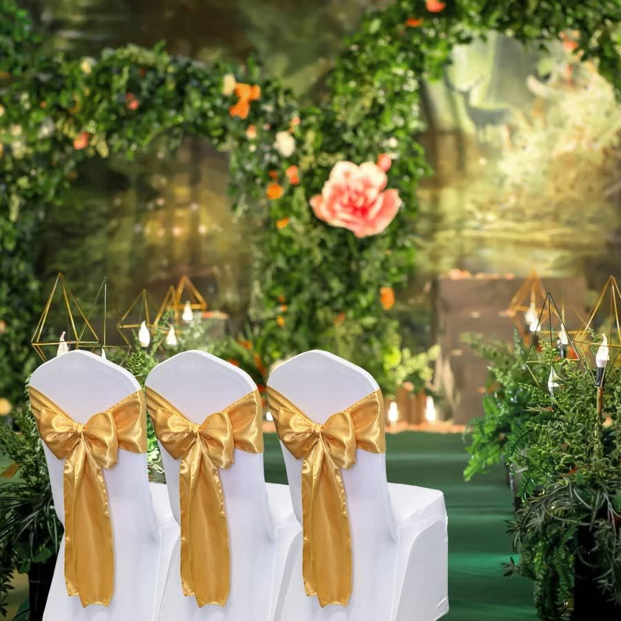 Regine Switzerland Satin Chair Sashes - 50PCS Elegant Gold Ribbon Ties for Wedding & Party Decor