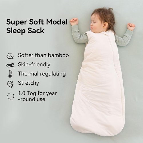 BubblePanda Modal Sleep Sack - Super Soft 0.5 Tog Toddler Blanket for Babies 6-12 Months | Lightweight 2-Way Zipper