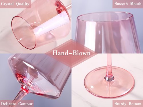 Physkoa Pink Wine Glasses Set of 6-16oz Hand-Blown Pink Wine Glass with Long Stem, Unique Red&White Wine Glasses For Party Home Bar New Year Gifts