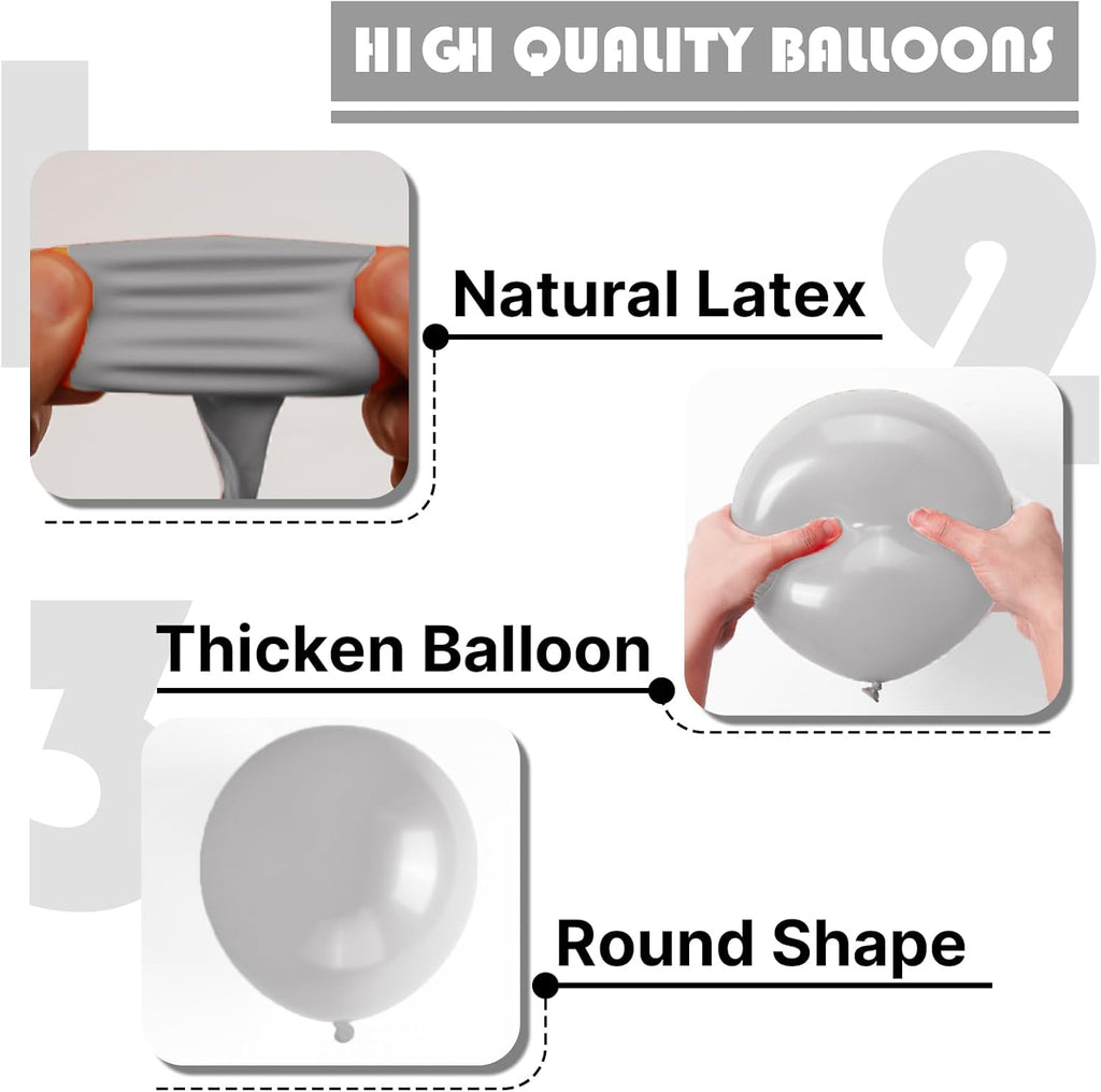 PartyWoo Gray Balloons - 155-Piece Matte Latex Balloon Arch Kit | 18, 12, 10, 5 Inch for Celebrations