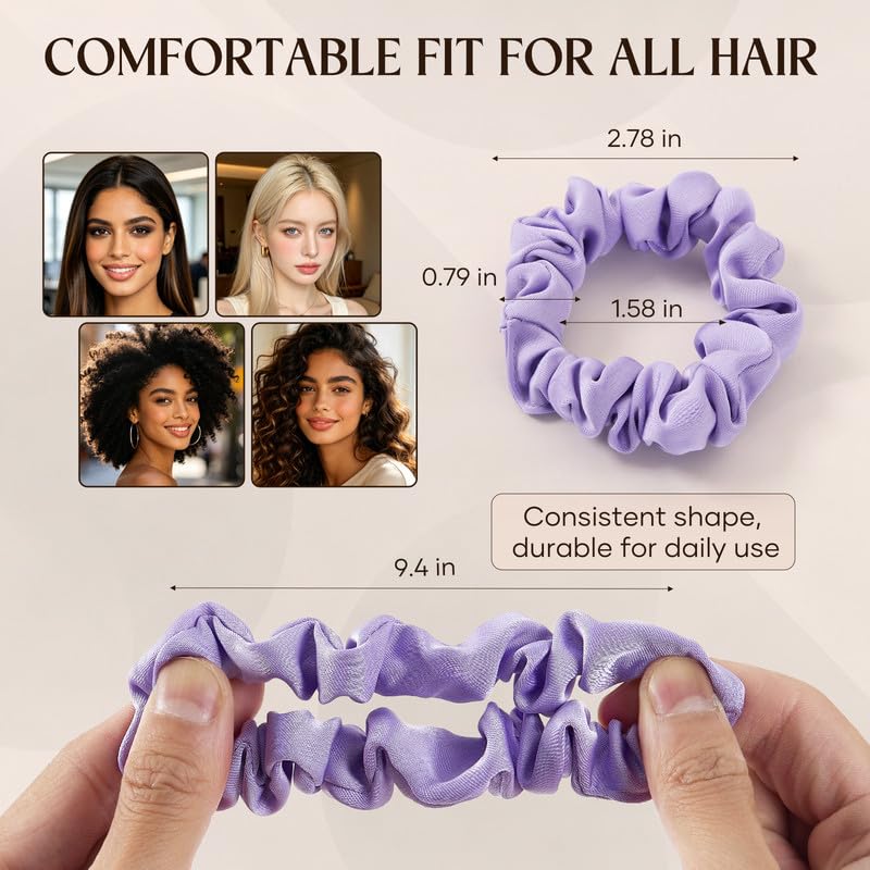 Satin Scrunchies 6-Pack - Gentle Silk-Touch Hair Ties for Women