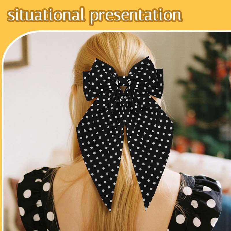 Kilener Polka Dot Hair Bow Clip Long Tail Ribbon Barrette for Women Girls