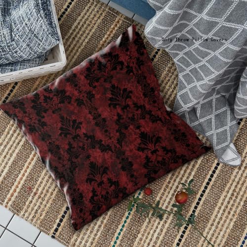 Gothic Damask Floral Throw Pillow Cover 18x18 - Dark Red and Black Vintage
