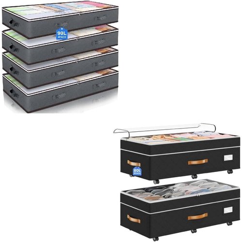 Budding Joy Under Bed Storage Containers - 90L Capacity with Wheels | 2-Pack for Easy Organization
