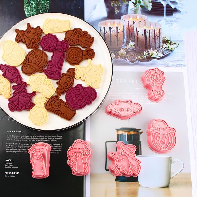 MayeBridge Halloween Witch and Bat Cookie Cutters Set of 6
