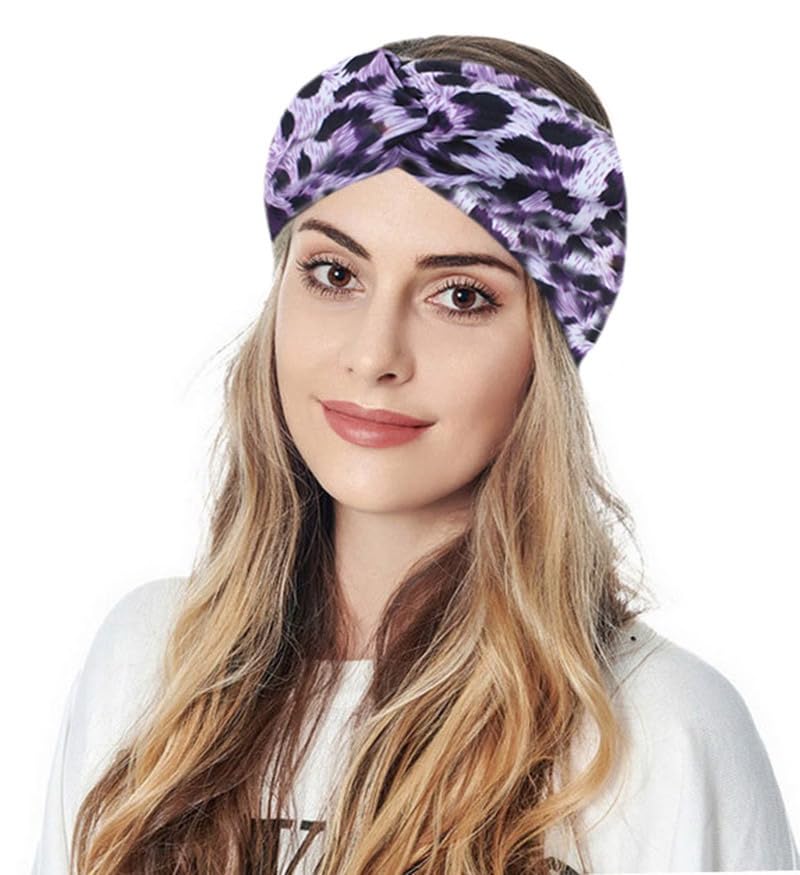 HODASHI Leopard Print Cross Elastic Headband - Blue Large