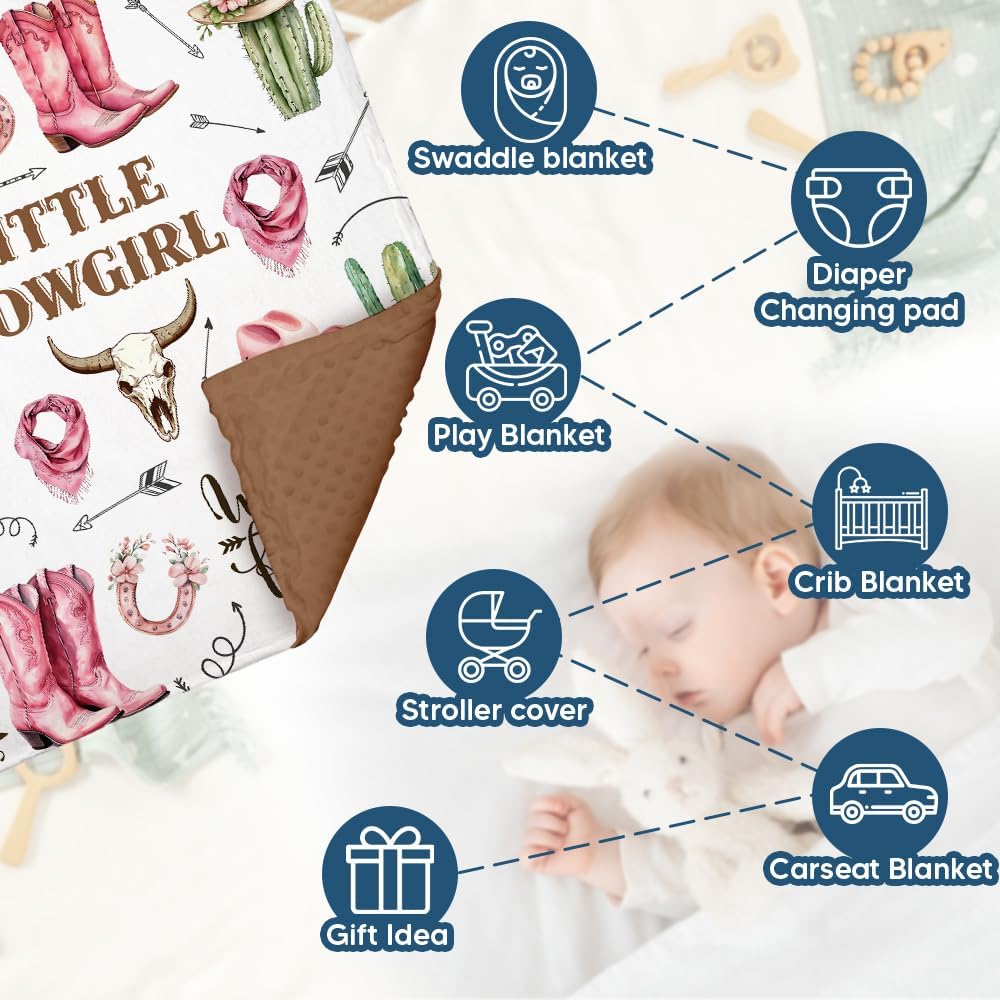 Skiennix Western Baby Blanket - Soft Cowgirl Minky Blanket for Nursery Decor | Lightweight & Warm for Newborns