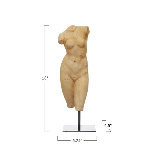 Creative Co-Op Resin Female Body Figure on Metal Stand, Plaster Finish, Natural
