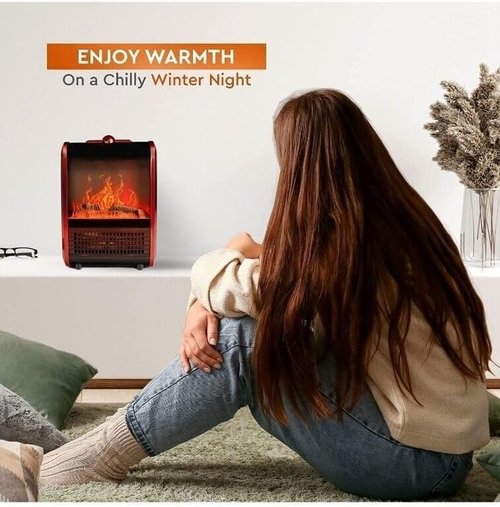 EZ-Heat 1,200-Watt Mini Fireplace Space Heater with Realistic 3D Flame, Stay-Cool Body, Carry Handle, Overheat Sensor, and Safety Tip-Over Switch, MTBNT-12