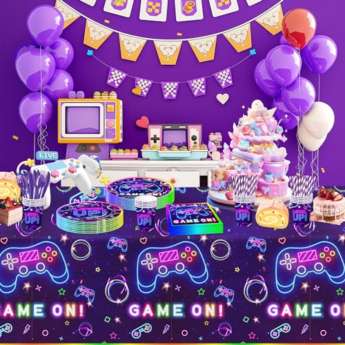 Gamer Birthday Party Tablecloths - Neon Glow, 3 Pack, 108x54