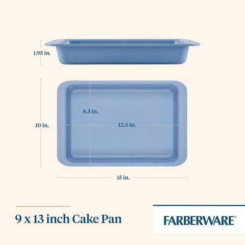 Farberware Nonstick Bakeware - Rectangular Cake Pan with Portion Marks | 9 Inch x 13 Inch - Blue