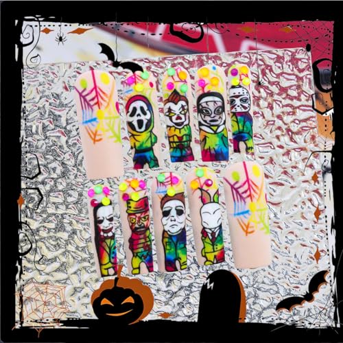 Halloween Long Square Press on Nails - Spooky Rhinestone Fake Nails Kit