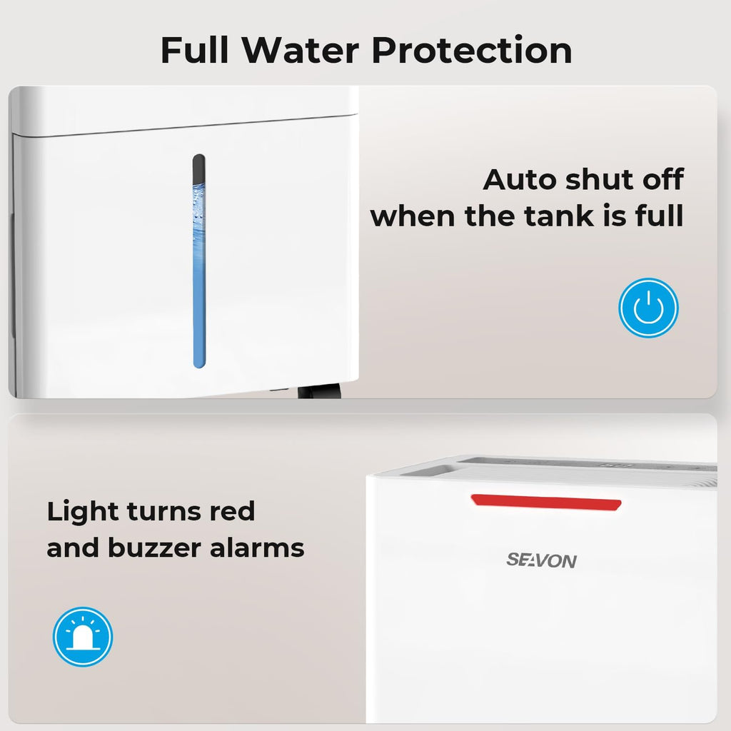 SEAVON 21 Pint Dehumidifier - Powerful Moisture Removal for Home & Large Rooms | Smart Humidity Control, 24H Timer
