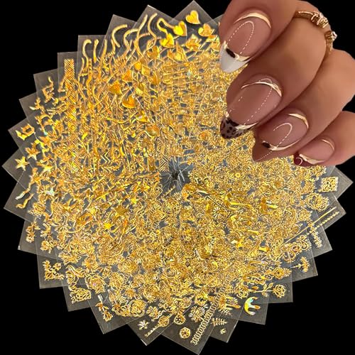 30 Sheets Gold Nail Art Stickers 3D Self Adhesive Star Flower Decals