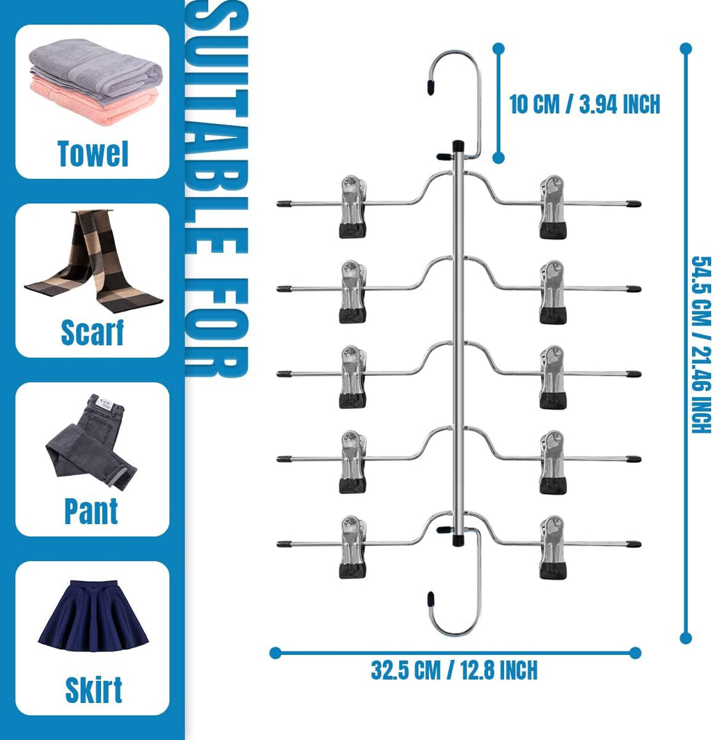 Skiennix 5-Tier Metal Skirt Hangers - Space-Saving Non-Slip Clips for Jeans & Pants | 2 Pack