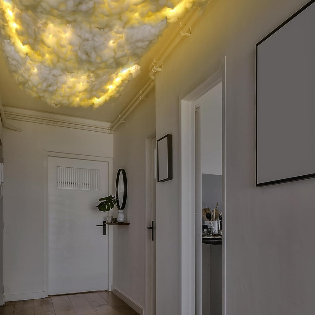 Suncalla Artificial Cloud Props - 3D Imitation Cotton Hanging Decoration with LED Lights | 3x4.3 ft for Parties & Events